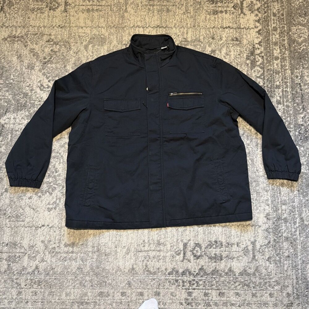 Levi's Men's XXL Black Washed Cotton Military Field Jacket Zip Chest Pocket
